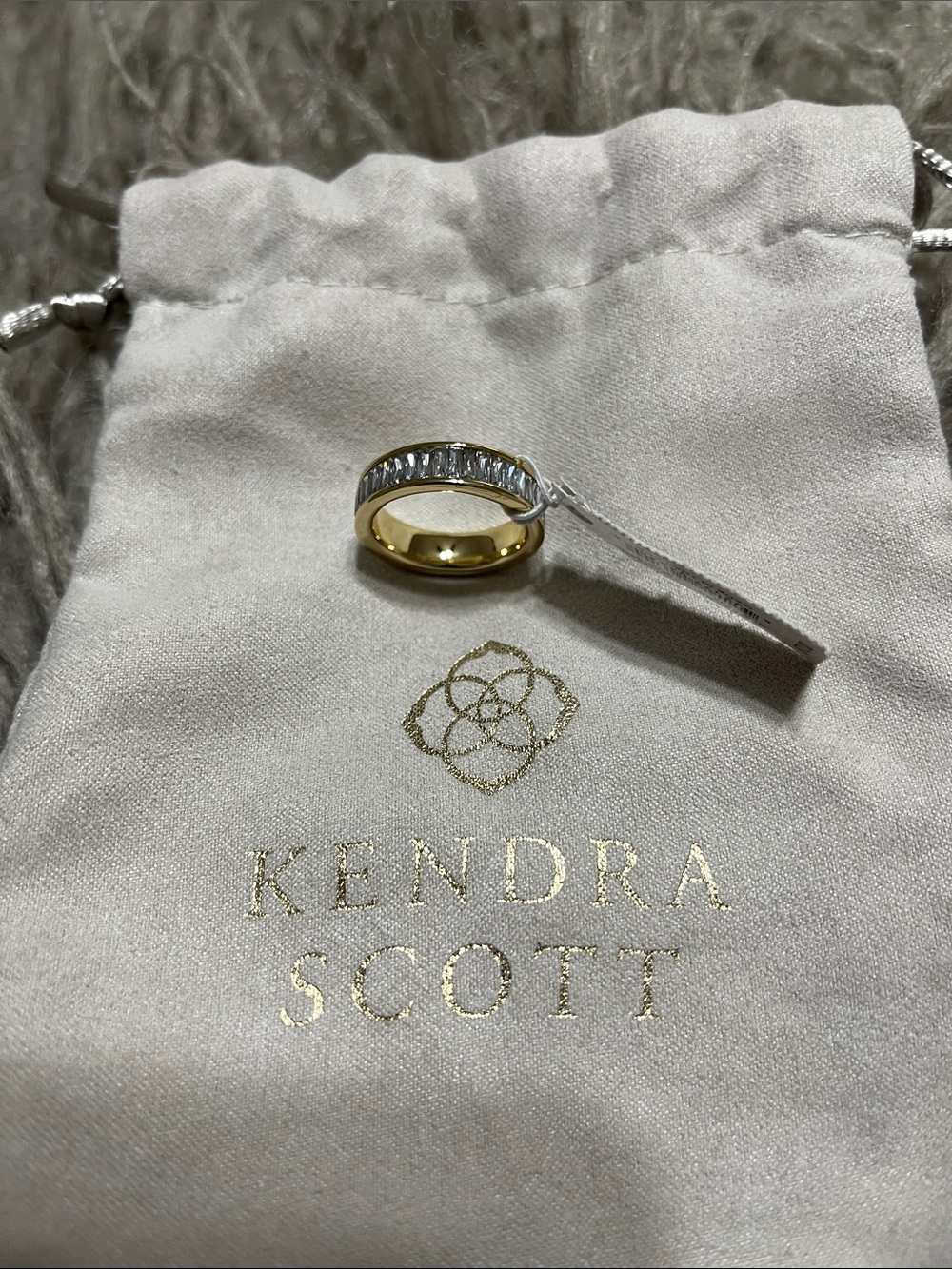 Kendra Scott Gold Band Ring with Clear Baguette Stones